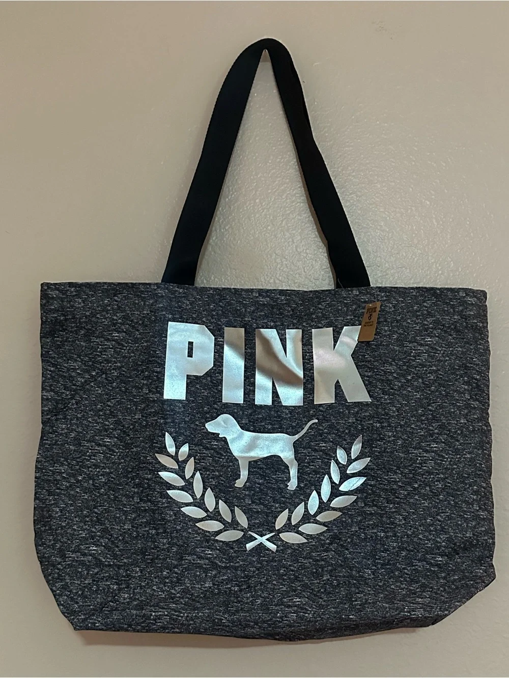 PINK Victoria’s Secret Heathered Gray & Silver Logo Tote Bag